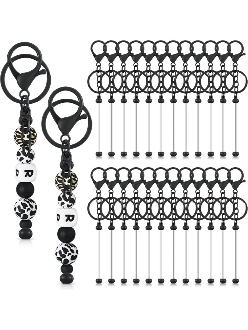 24 Pcs Beadable Keychain Set - DIY Craft Supplies, Customizable Accessories